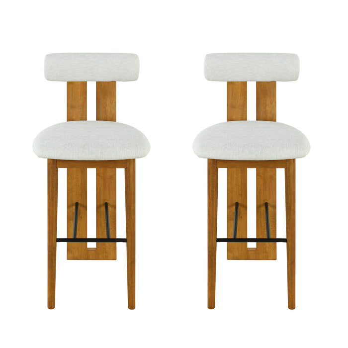 Sophia Indoor Modern Rubberwood Bar Stool Set of 2 with Supportive Backrest,Ivory&Walnut