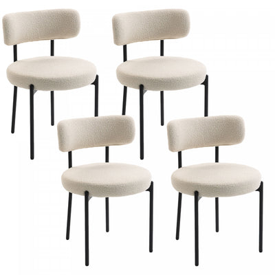 HOMCOM Dining Chairs Set of 4 Kitchen Chairs with Steel Legs, Beige