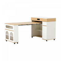 Avery Extendable Dining Table with Rolling Kitchen Island,White 