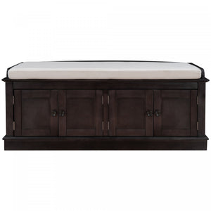 Daniel Solid Wood Storage Bench With 4-door Shoe Cabinet With Adjustable Shelves - Espresso