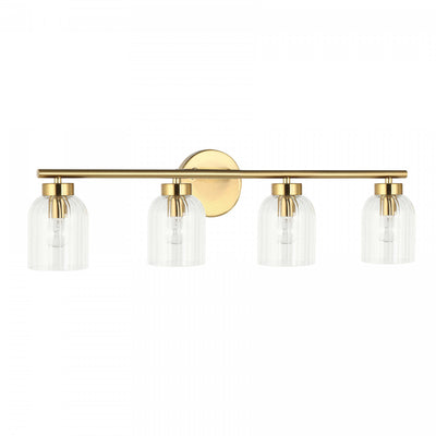 Dainolite Vienna 4 Light Incandescent Vanity Aged Brass Clear Ribbed Glass Lamp|Lumière de coiffeuse Vienna de Dainolite en verre côtelé transparent, avec fini laiton vieilli et 4 ampoules incandescentes