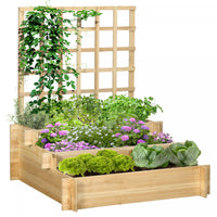 Outsunny 3 Tier Raised Garden Bed With Trellis For Climbing Plants, Wooden Elevated Planter Box For