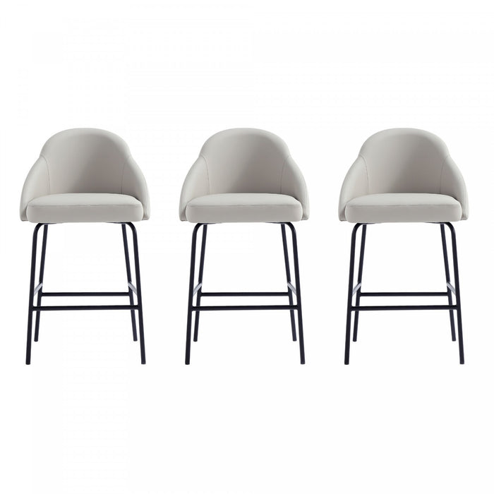 Gracie Modern Metal Upholstered Counter Stool in Stone Gray and Black - Set of 3