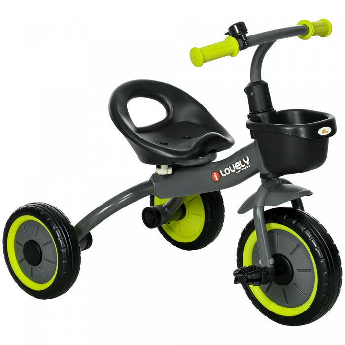 Qaba Tricycle For Toddler 2-5 Year Old Girls And Boys, Toddler Bike With Adjustable Seat, Basket, Bell, Black