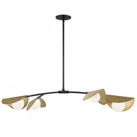 Dainolite Emma 4 Light Horizontal Pendant Matte Black/Aged Brass Finish White Glass Lamp