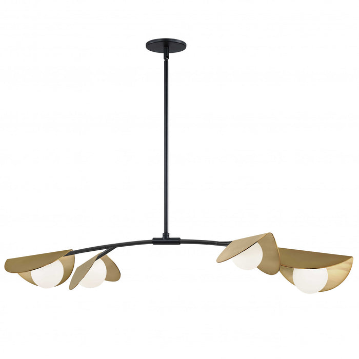 Dainolite Emma 4 Light Horizontal Pendant Matte Black/Aged Brass Finish White Glass Lamp