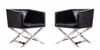 Hollywood Contemporary Vegan Leather Accent Armchair in Black - Set of 2