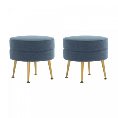 Bailey Mid-Century Modern Upholstered Accent Ottoman in Blue - Set of 2 | Lot de 2 poufs d’appoint Bailey style milieu du siecle moderne, rembourres, bleu