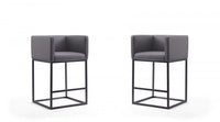 Embassy Mid-Century Modern Metal Upholstered Counter Stool in Gray - Set of 2 
