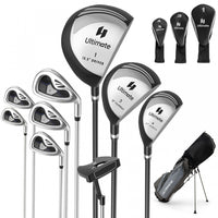 Costway 9 Pcs Men's Complete Golf Club Set Right Handed With 460cc Alloy Driver Irons Gray