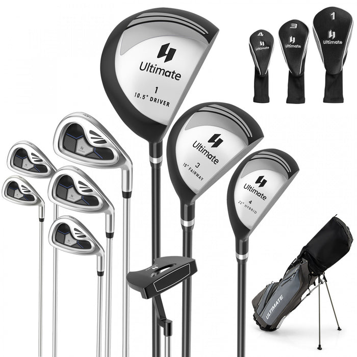 Costway 9 Pcs Men's Complete Golf Club Set Right Handed With 460cc Alloy Driver Irons Gray