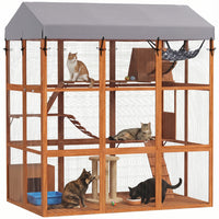 PawHut Large Cat House with Anti-Escape Floor, 81