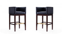 Kingsley Mid-Century Modern Wood Upholstered Barstool in Black - Set of 2 