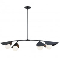 Dainolite Emma 4 Light Horizontal Pendant Matte Black Finish White Glass Lamp