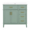 Clara 36 Inch Modern Bathroom Vanity with Ceramic Sink and Multi-Drawer Storage, Light Green