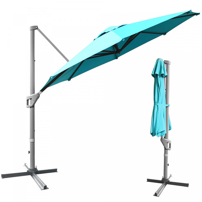 Costway 11ft Patio Offset Umbrella Cantilever Rotation Aluminum Tilt Cross Base Turquoise