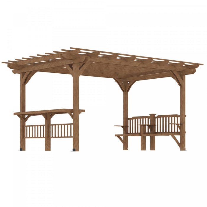 Outsunny 14' X 10' Outdoor Pergola, Wooden Gazebo Grill Canopy With Bar Counters And Seating Benches, For garden, patio, backyard, Deck