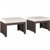 Outsunny Wicker Outdoor Ottoman Footstool with Cushion, Set of 2, Khaki