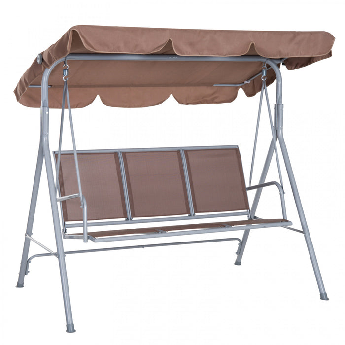 Outsunny 3-seater Patio Swing, Outdoor Swing Chair, A Frame Porch Swing With Canopy Garden Hammock Glider Bed, Brown