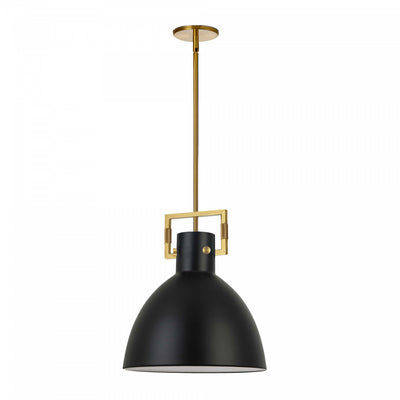 Dainolite Liberty 1 Light Pendant Aged Brass Finish Matte Black Metal Shade Lamp|Luminaire suspendu de Dainolite avec abat-jour en métal noir mat, fini laiton vieilli et 1 ampoule incandescente