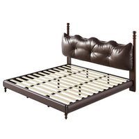 Emma Faux Leather Platform Bed Frame with Headboard,King Size,Dark Brown King Bed  