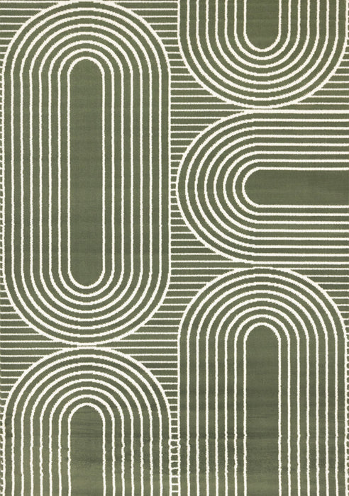 Forte Green White Modern Geometric Arches Area Rug - 7'9\" x 10'6\"