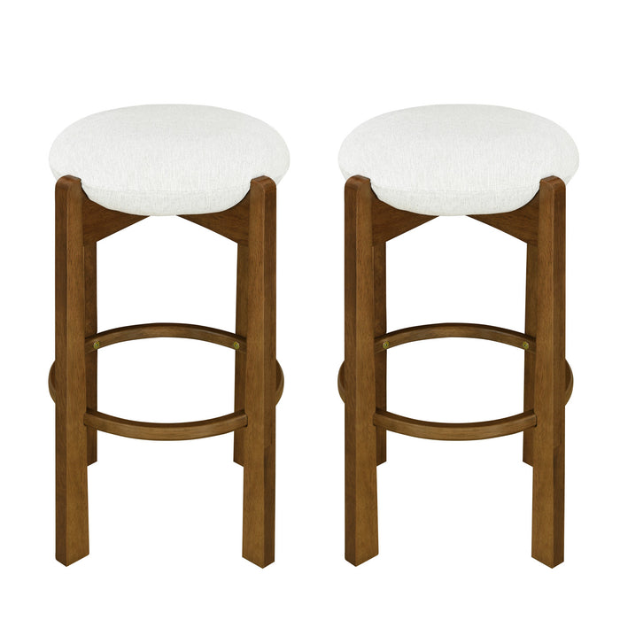 Olivia Rubberwood Indoor Round Seat Bar Stool Set of 2 with Durable Frame and Fabric