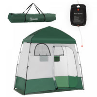 Outsunny Two Room Pop Up Shower Tent W/ Shower Bag, Floor, Carry Bag, Green