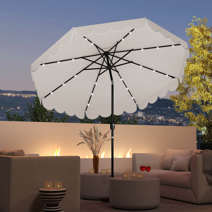 Costway 9.3 FT Solar Patio Umbrella Outdoor Market Sunshade with 24 LED Lights Ruffles Beige