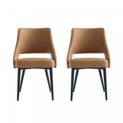 Tremont Modern Vegan Leather Metal Dining Chair in Saddle - Set of 2 | Chaise de salle a manger moderne Tremont en cuir vegetalien et metal, couleur selle - Lot de 2