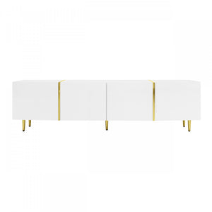 Frances Modern Tv Stand With 4 Doors,high-gloss White Tv Stand