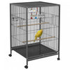 Pawhut 29\" Bird Cage With Rolling Stand For Parrots, Love Birds, And Finches, Large Bird Cage With Colourful Swing, Stainless Steel Bowls, Removable Tray - Grey