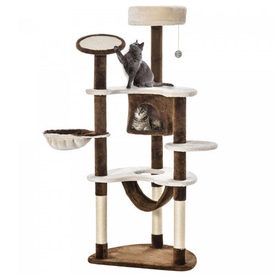 Pawhut 60-inch Cat Tree Tower Condo Scratching Pet Furniture With Hammock Post|Pawhut Tour A Gratter Pour Arbre A Chat De 152,4 Cm Avec Poteau De Hamac