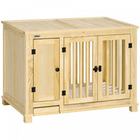 Pawhut Wooden Dog Crate Furniture With Drawer Bowl Storage, Dog Kennel End Table With Cushion For Sm