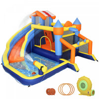 Qaba 8 in 1 Bouncy Castle for Kids, Inflatable Bounce House with Slide, Pool (Ball Pit), Climbing Wall, Basketball Hoop, Ring Toss, Water Cannon, Blower for Indoor Outdoor