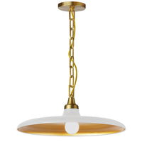 Dainolite Quentin 1 Light Pendant Aged Brass Matte White/Gold Shade Lamp