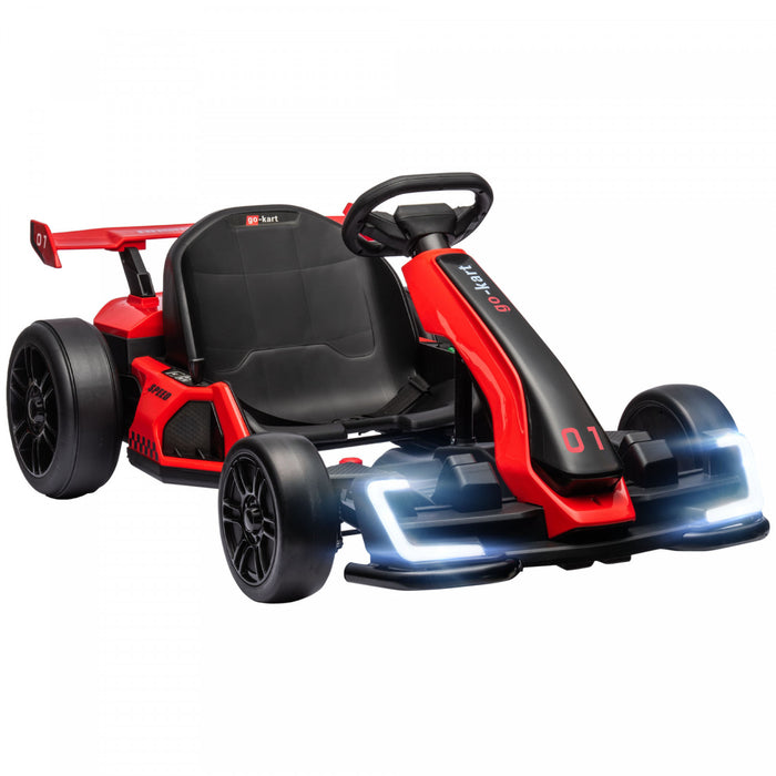 Aosom Go Kart, 24v Kids Drift Kart With Adjustable Seat, Battery Powered Ride-On Toy With Slow Start, Button Start, Music, Honking Horn, Lights, For 6-12 Years Old, Red