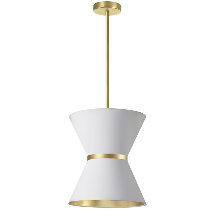 Dainolite Caterine 1 Light Pendant 12\" Dia Aged Brass Finish Gold Ring/White Shade Lamp