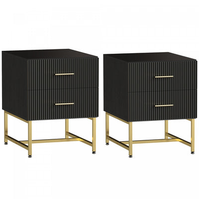 HOMCOM Nightstands Set of 2 Bedside Tables with Drawers for Bedroom Black