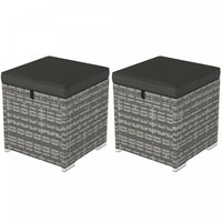 Outsunny 2 Pieces Wicker Outdoor Ottoman with Storage, Cushions, Dark Grey