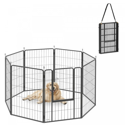 PawHut 8 Panels Dog Playpen, Portable Heavy Duty Pet Fence with Door & Strap, 39.5"H, for Indoor Outdoor Backyard Garden, Foldable Puppy Pet Pen for Large Dogs