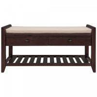Stephanie Pine Wood Shoe Rack Bench With Cushioned Seat With Storage Drawers - Espresso 