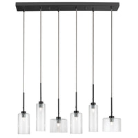 Dainolite Industrial Chic 6 Light Horizontal Pendant Matte Black Finish Clear Glass Lamp