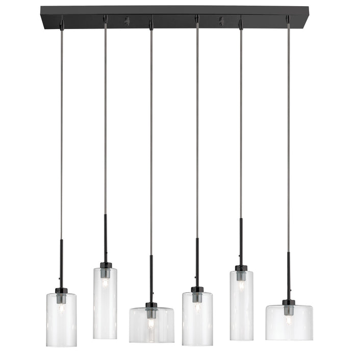 Dainolite Industrial Chic 6 Light Horizontal Pendant Matte Black Finish Clear Glass Lamp