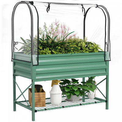 Outsunny Metal Raised Garden Bed with Cover, Green