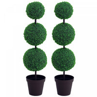 Outsunny Artificial Boxwood Topiary Tree Set of 2, Faux Boxwood Ball Tree
