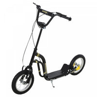 Aosom Youth Kick Scooter With 12'' Inflatable Rubber Wheel, Teens Scooter For Kids 5+ Year Old With Adjustable Height Handlebar, Black