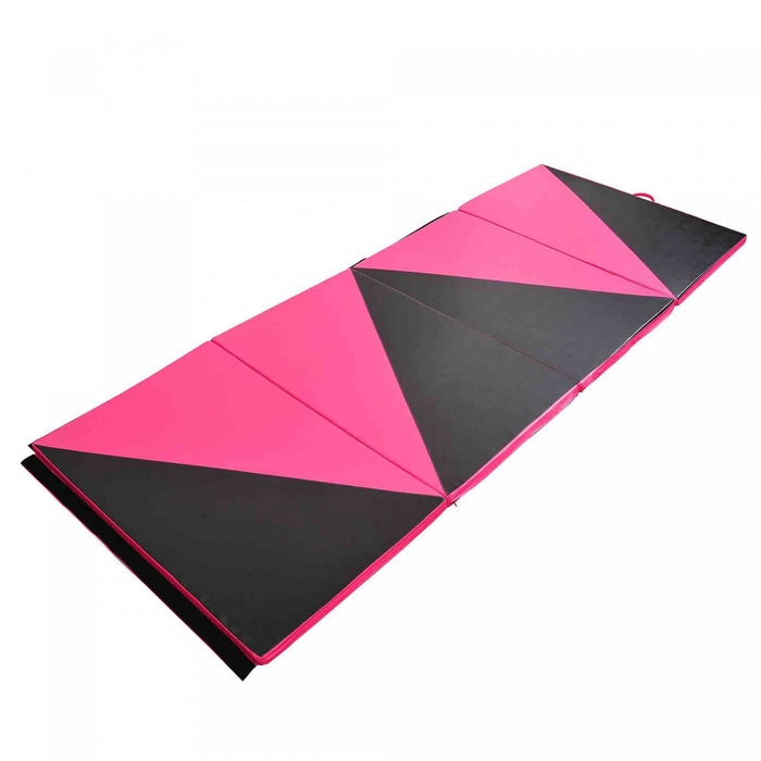 Soozier 4ftx10ftx2inch Pu Leather Gymnastics Tumbling Gym Mat Arts Folding Yoga Exercise Pad 4 Panel (pink/black)