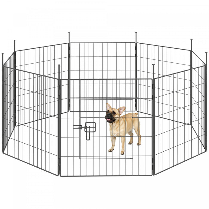PawHut Dog Playpen 23.6\" High, 8 Panels Dog Fence Folding Indoor Outdoor Pet Playpen with Door, Portable Pet Pen with Ground Stakes for Yard, Camping, for Small Breeds and Puppy