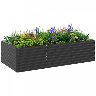 Outsunny Galvanized Raised Garden Bed, 8' x 4' x 2' Planter Box, Dark Grey